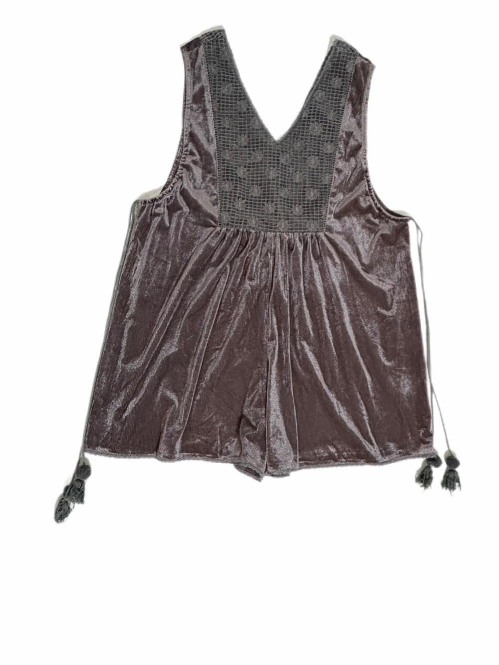 POL Taupe Sleeveless Velvet Lace Embellished Romper - Small